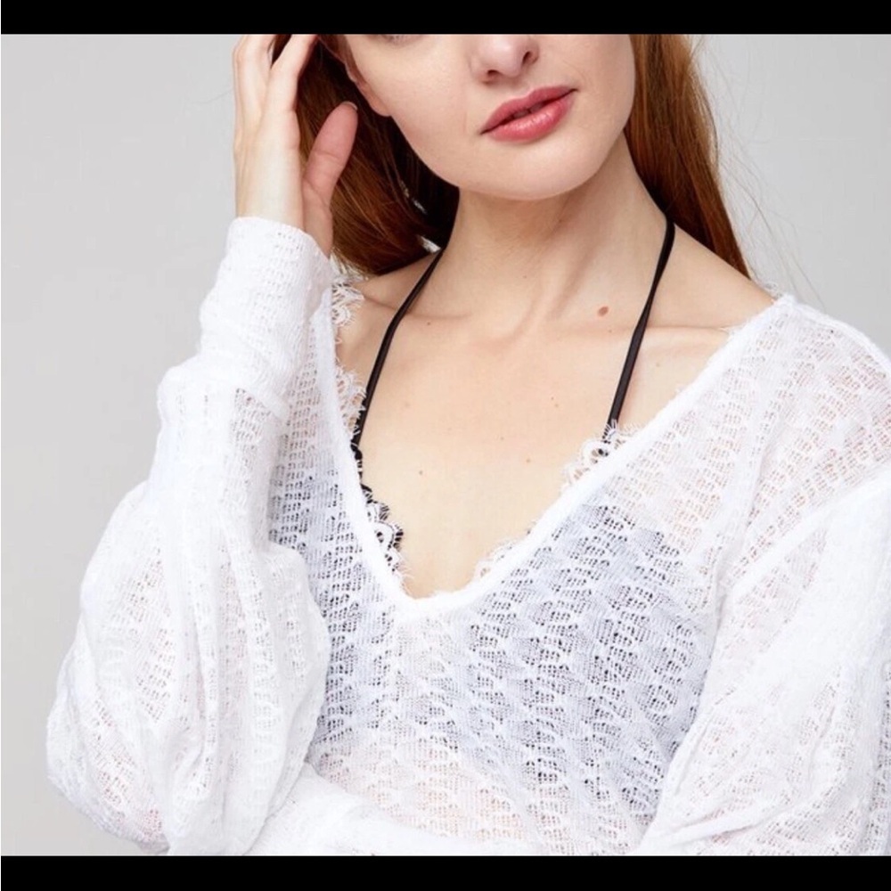 Free People Dream Girl Long Sleeve Pointelle Knit Top | Size XS - Picture 3 of 9